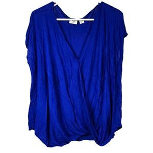 Cato Cobalt Blue Tee Super Soft Wrap Front Plus 22W-24W Jersey Knit Top 3X 22/24